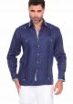 Beautiful Linen 100 % Guayabera  Multi Constract Collar shirt.  Men's Stylish Shirt. Navy Blue Color.