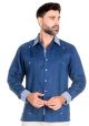 Stylish 100% Linen Guayabera Shirt Long Sleeve. Guayabera  Multi Constract Collar shirt. Navy Blue Color.