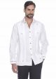 Fashion Two Pockets Shirt. Linen 100% Men's Stylish. White/Red Color.