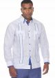 Guayabera Shirt Long Sleeve 100% Linen With Stylish Checker Print. Royal Blue Color.