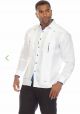 Men's Premium 100% Linen Guayabera Shirt. Long Sleeve with Print Trim Accent. Two Pockets. White Color.