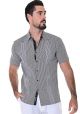 Men's Guayabera Style Gingham Pattern Cuban Shirt - Button Up Short Sleeve. Cotton 100%. Black Color.