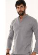 Men's Cotton Gauze 100%. MAO Collar. Long Sleeve Shirt. Gray Color.
