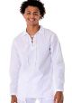 Men's Natural Cotton Summer Casual Drawstring Collar Shirt. Long Sleeve. Cotton 100%. White Color.
