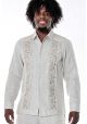 Guayabera Embroidered Big Events and Weddings. Linen 100 %. French Cuff. Natural/Beige Color.