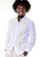 Guayabera Embroidered Big Events and Weddings. Linen 100 %. French Cuff. White/Gold Color.