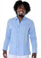 Elegant NO pocktes Shirt. Linen Long Sleeve Pleats Shirt. Embroidered Shirt. Light Blue Color.