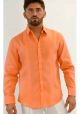 100 % Linen Casual Shirt Long Sleeve for Men. Orange Color.