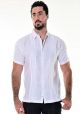 Short Sleeve Shirt. Men's 100% Linen Guayabera Embroidered. White Color.