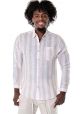 Men Linen Roll-Up Long Sleeve Button Up Stripe Shirt. 100 % Linen Casual Shirt. Ivory / Natural Color.