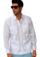 Four pockets Cuban Party Guayabera Long Sleeve. Poly-Cotton. White Color.