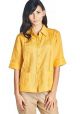 Ladies Guayabera Blouse Extra Pleat Work On Sleeves. Yellow Color.
