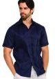 Traditional Guayabera Shirt Regular Linen. Short Sleeve. Navy Blue Color.