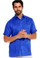 Traditional Guayabera Shirt Regular Linen. Short Sleeve. Royal Blue Color.