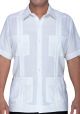 Four pockets Traditional Guayabera Shirt Regular Linen.  Short Sleeve. White Color.
