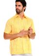 Traditional Guayabera Shirt Regular Linen. Short Sleeve. Yellow Color.