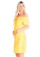 Linen & Cotton. Off the Shoulder Sexy Guayabera Dress. Yellow Color.