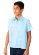 Junior Poly-Cotton Guayaberas. Short Sleeve. 8 to 14 Years. Juvenil. It Runs Small. Blue Color.