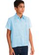 Junior Poly-Cotton Guayaberas. Short Sleeve. 8 to 14 Years. Juvenil. It Runs Small. Blue Color.