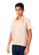 Junior Poly-Cotton Guayaberas. Short Sleeve. 8 to 14 Years. Juvenil. It Runs Small. Beige Color.