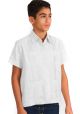 Junior Poly-Cotton Guayaberas. Short Sleeve. 8 to 14 Years. Juvenil. It Runs Small. White Color.