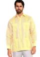 Long Sleeve Uniform Poly-Cotton Guayabera. Banana Light Yellow Color.