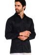 Long Sleeve Uniform Poly-Cotton Guayabera. Black Color.