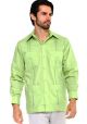 Long Sleeve Uniform Poly-Cotton Guayabera. Lime Color.