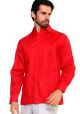 Traditional Guayabera Poly-Cotton. Long Sleeve. Red Color.