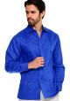 Long Sleeve Uniform Poly-Cotton Guayabera. Royal-Blue Color.
