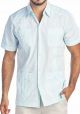 Traditional Guayabera Shirt Regular Linen. Short Sleeve. Aquamarine Color.