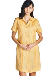 Ladies Guayabera Dress Short Sleeve Linen Cuban Party Guayabera Yellow Color
