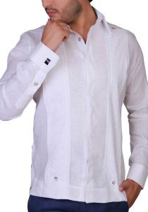 Exquisite Wedding Guayabera. Linen 100 %. White Color. French Cuff. Back Orders.