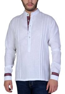 Chinese Collar Shirt. Collar - MAO. 100 % Linen. Details Print. White Color. Back Orders.