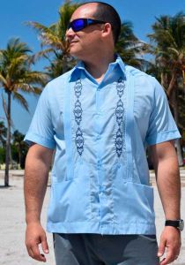 D'ACCORD. Groomsmen. Mexican Shirt Guayabera for Wedding. Embroidered. Poly-Cotton Guayabera. Blue Color.