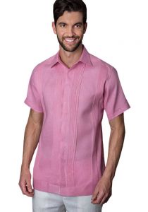 No pocktes with Pleats Guayabera Slim Fit. High Quality Shirt. Linen Premium. Short Sleeves. Back Orders.