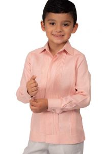 Deluxe Linen Guayabera for Kids. High Quality. RUN SMALL. Silver Pink Color. Back Orders.