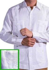 OFF WHITE Presidential Guayabera Four Pockets. Palm Embroidered. Elite Guayabera. French Cuff. Cuban Pleats. Backorder.