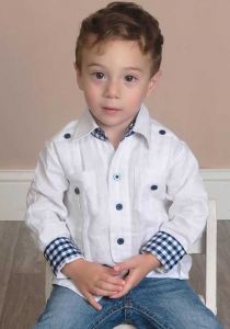 LINEN Gingham Modern Guayabera Style for kids. Brother and Sister Guayabera Match. Long Sleeve. Blue Buttons. Backorder.