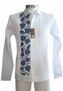 Flowers Embroidered Guayabera Linen Look. Long Sleeve. Party Guayabera. Beautiful Embroidery. BACK ORDERS