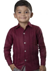 Formal Guayabera Shirt for Kids. Pleats Exquisite Design. Long Sleeve. Linen 100 %. Backorder. RUN SMALL. Wine Color.