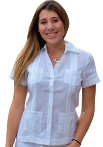 Party Guayabera for Ladies. Short Sleeve. Linen 100% Guayabera. Runs Small. White Color.