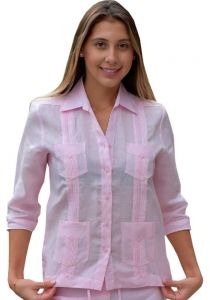 Guayabera Women 3/4 Sleeve Blouse. 100% Linen. Runs Small. Pink Color.