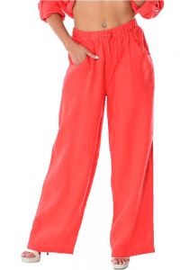 Drawstring Pants for Ladies. Linen 100%. Front and Back Pockets. Red Color.