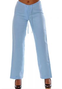 Drawstring Ladies Guayabera Linen Pants. Runs Normal. Light Blue Color.
