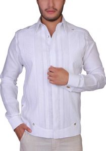 Exquisite Guayabera. Linen 100 %. White Color. French Cuff. Back Orders.