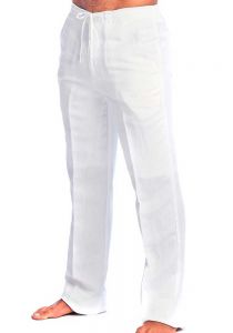 Drawstring Pants for Men. Linen Look. Runs One Size Small. White Color.