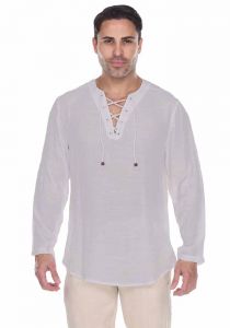 Casual Long Sleeves Shirt with Round Neck and Beachwear. Silver Color.