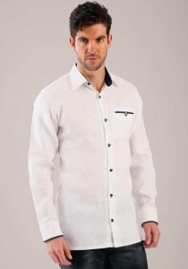Bamboo Formal  Guayabera, Casual Shirt. Latin design. White/Navy Color. Double Eyelet for use Cufflinks. Back Orders or Demand.