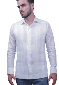 High Quality Linen. Wedding Guayabera Shirt. Double Eyelet for use Cufflinks. White Color. Back-order.